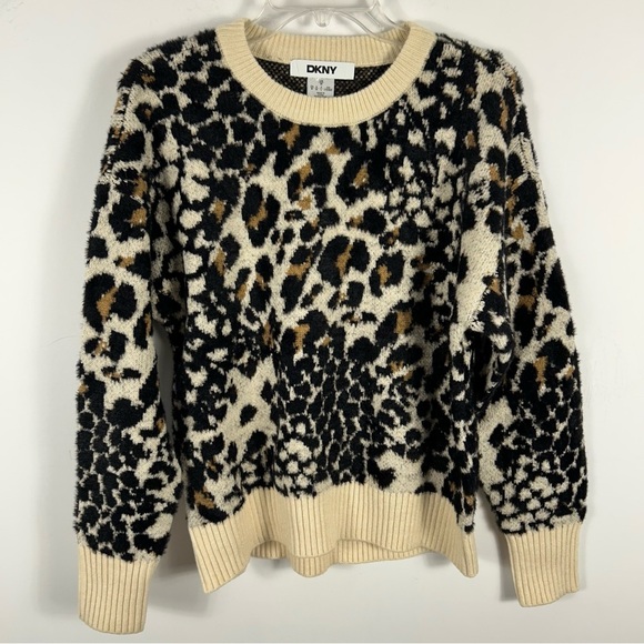 DKNY Women's Leopard Print Sweater - Black and Cream M - Picture 3 of 10
